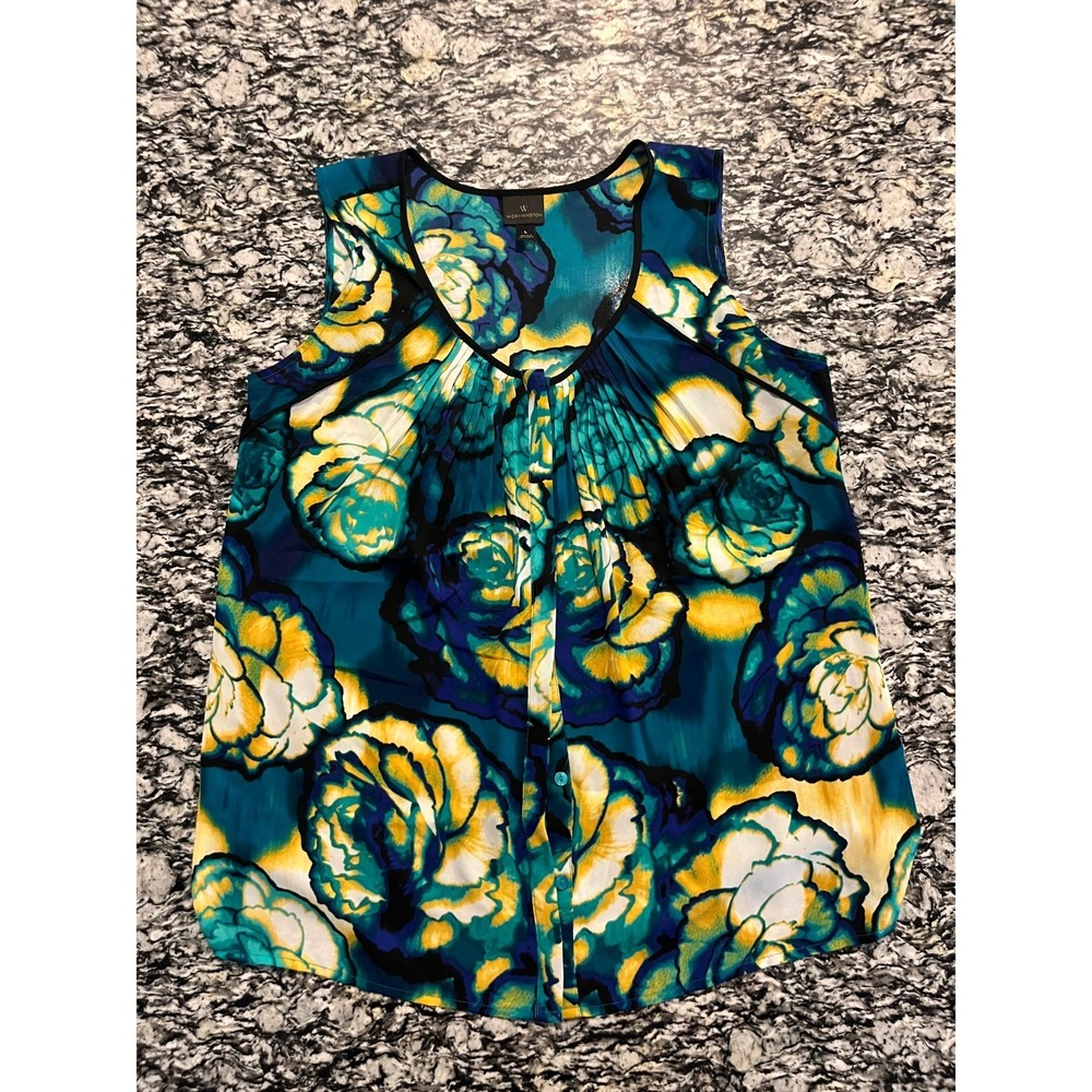 Worthington Tank Top Womens Large Multicolor Floral Pleated Scoop Neck Athletic